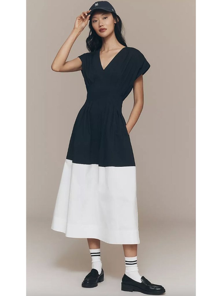 Anthropologie Exquise Pleated Short-Sleeve Twofer Midi Dress Size Xl